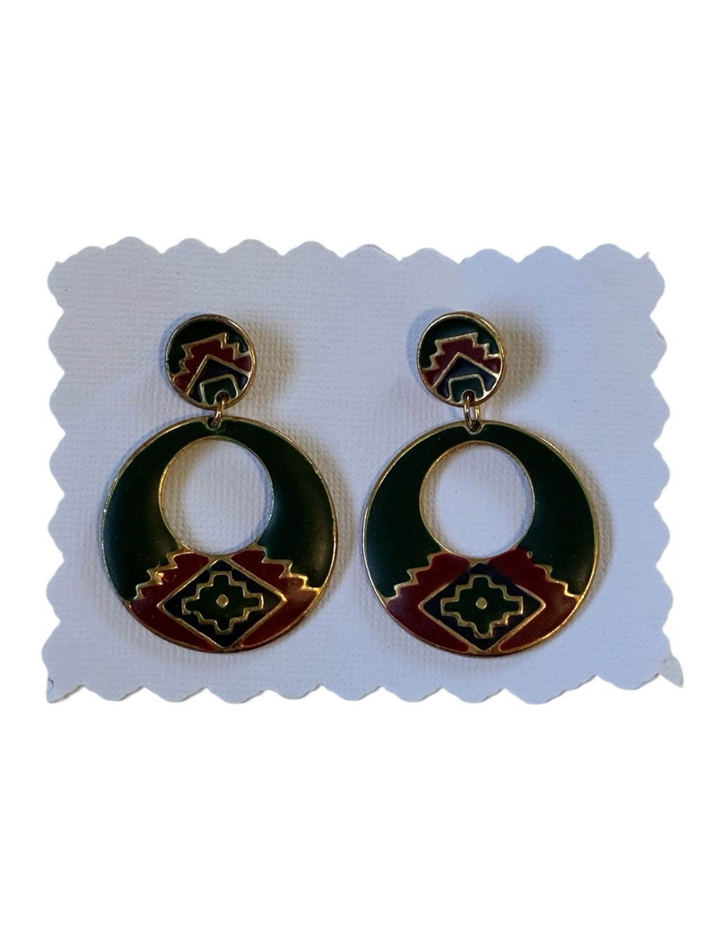 VINTAGE DANGLE HOOP EARRINGS SOUTHWEST AZTEC